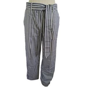 Massimo Dutti Striped Belted Trouser Navy Womens  Size 4